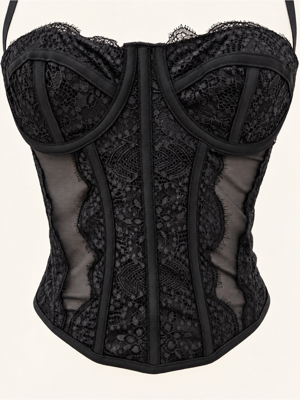 Sheer Lace Bustier Corset Top - Black